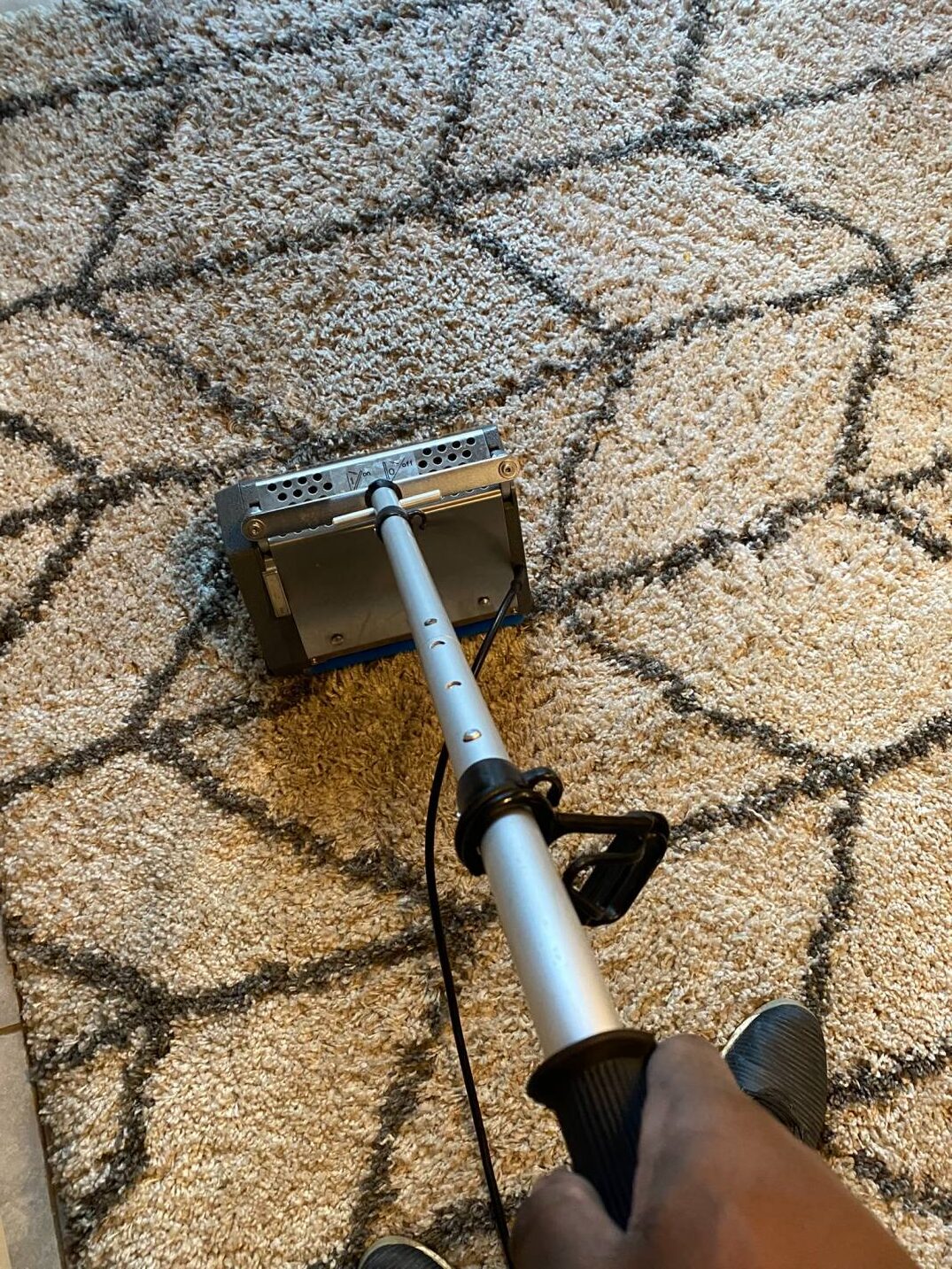 Steam Cleaning machine used over dirty area rug